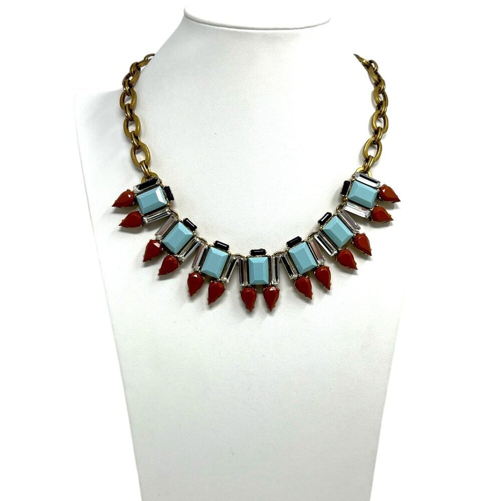 Vintage J. Crew Aqua Bronze Striking Combination Statement Crystal Necklace